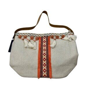 Chloe & Lex Canvas Tote Shoulder Bag Southwestern Tasseled Zip New